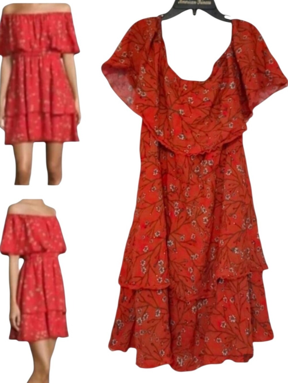 Alice Olivia Womens Red Off The Shoulder Ruffle Tier Daisy Floral Mini Dress 6